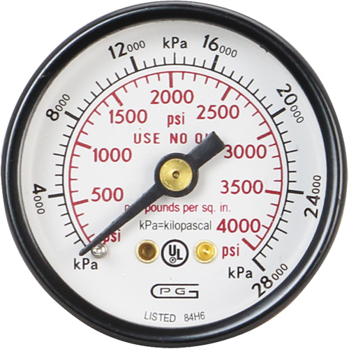 Pressure Gauges, 1-1/2" , 0 - 4000 psi, Back Mount, Analogue Par Equipment
