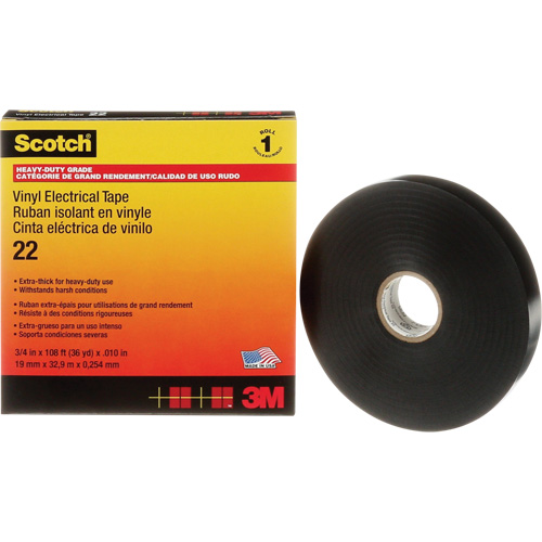 Scotch&reg; Vinyl Electrical Tape, 19 mm (3/4") x 33 m (108'), Black, 10 mils Par Equipment
