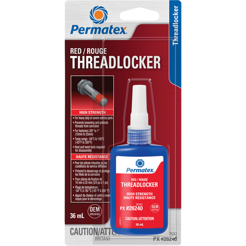 Permanent Strength Threadlocker, Red, High, 36 ml, Bottle Par Equipment