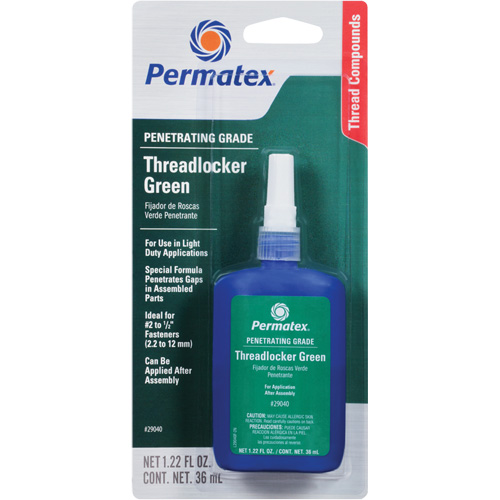 Penetrating Grade Threadlocker, Green, Low, 36 ml, Bottle Par Equipment