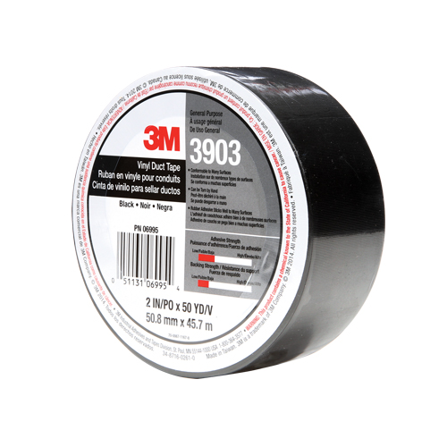 3903 Vinyl Duct Tape, 1245 mm (49") W x 46 m (151') L, 6.5 mils, Black Par Equipment