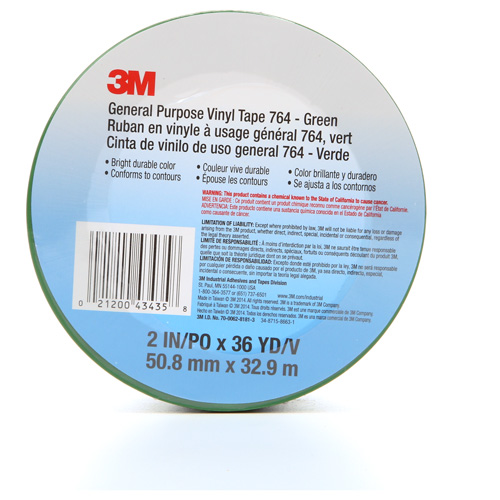764 General-Purpose Vinyl Tape, 50.8 mm (2") W x 32.9 m (108') L, 5 mils, Green Par Equipment