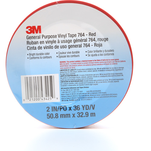 Ruban en vinyle pour travaux g&eacute;n&eacute;raux 764, 50,8 mm (2") la x 32,9 m (108') lo, 5 mils, Rouge Par Equipment