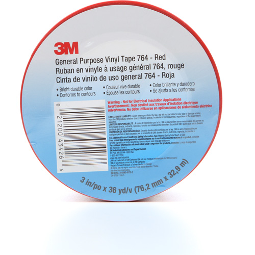 Ruban en vinyle pour travaux g&eacute;n&eacute;raux 764, 76 mm (3") la x 32,9 m (108') lo, 5 mils, Rouge Par Equipment