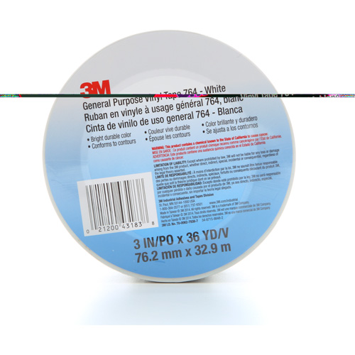 Ruban en vinyle pour travaux g&eacute;n&eacute;raux 764, 76 mm (3") la x 32,9 m (108') lo, 5 mils, Blanc Par Equipment