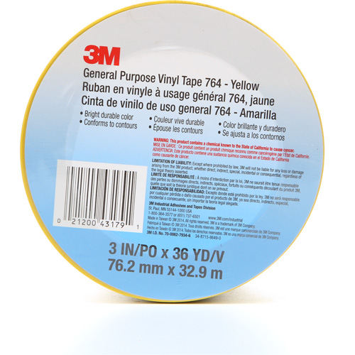 764 General-Purpose Vinyl Tape, 76 mm (3") W x 32.9 m (108') L, 5 mils, Yellow Par Equipment
