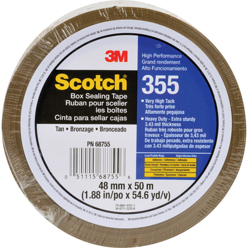 Ruban pour sceller les boîtes Scotch 355, Adh&eacute;sif Thermofusible, 3,15 mils, 48 mm (2") x 50 m (164') Par Equipment