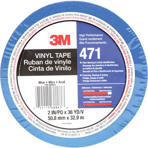 Ruban en vinyle 471, 50,8 mm (2") la x 32,9 m (108') lo, 5,2 mils, Bleu Par Equipment