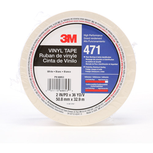 471 Vinyl Tape, 50.8 mm (2") W x 32.9 m (108') L, 5.2 mils, White Par Equipment