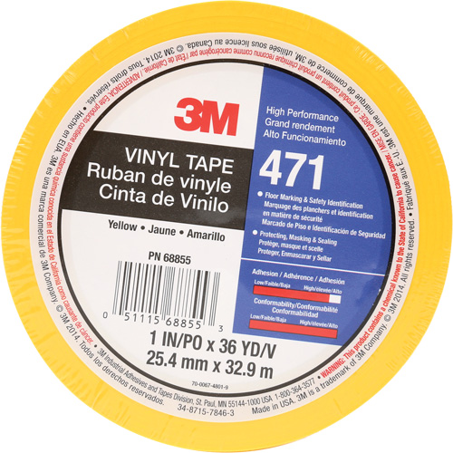 Ruban en vinyle 471, 25,4 mm (1") la x 32,9 m (108') lo, 5,2 mils, Jaune Par Equipment