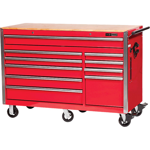 PRC5610 Pro Series Roller Cabinet, 10 Drawers, 55-9/10" W x 24-1/10" D x 39-7/10" H, Red Par Equipment