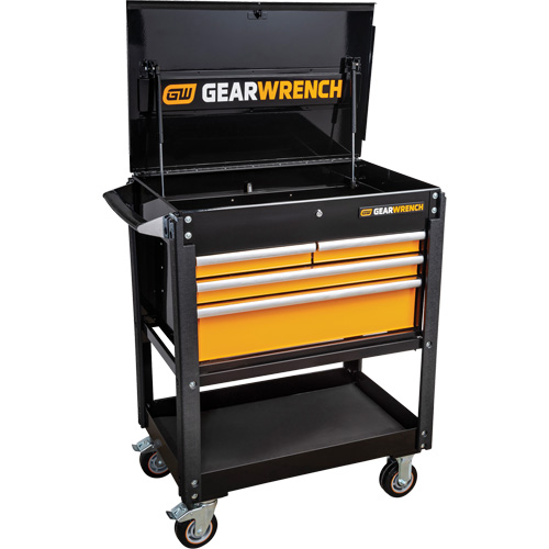 Chariot utilitaire, 4 tiroirs, 33" lo x 21" la x 42" h, Noir/Orange Par Equipment