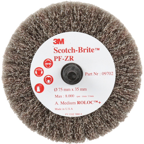 Scotch-Brite Roloc Cut & Polish Disc, Aluminum Oxide, Medium Grit, 3" x 1-3/8" x 1/4" Par Equipment