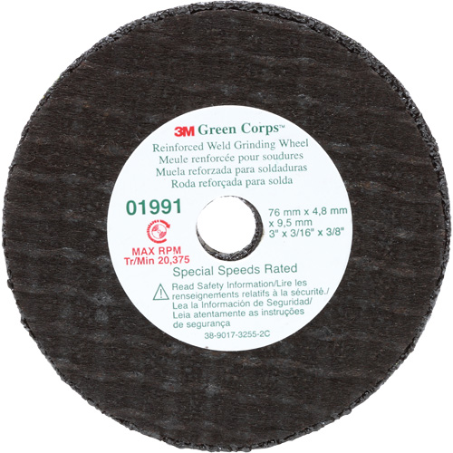 Green Corps Cut-Off Wheel, 3" x 0.188", 3/8" Arbor, Type 1, Aluminum Oxide, 35000 RPM Par Equipment