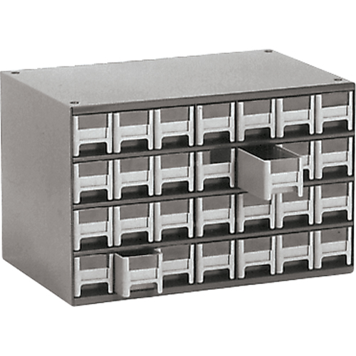 Modular Parts Cabinets, Steel, 28 Drawers, 17" x 10-9/16" x 2-2/16", Grey Par Equipment