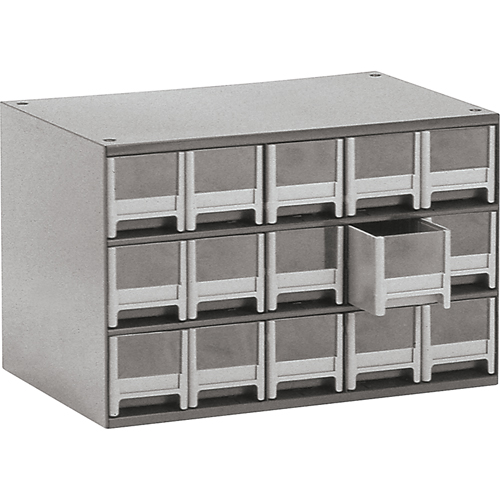 Modular Parts Cabinets, Steel, 15 Drawers, 17" x 10-9/16" x 3-1/16", Grey Par Equipment