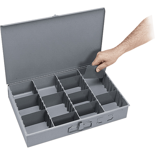 Boîtes &agrave; compartiments ajustables, Acier, Variable compartiments, 18" la x 12" p, 3" h, Gris Par Equipment