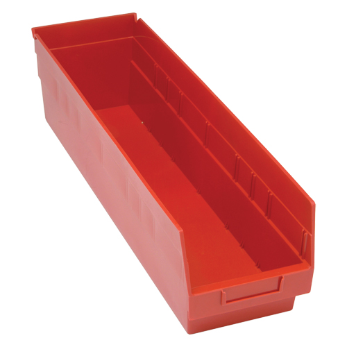 Bacs en plastique pour &eacute;tag&egrave;res Store More, 6-5/8" la x 6" H x 23-5/8" p, Rouge, Capacit&eacute; 90 lb Par Equipment