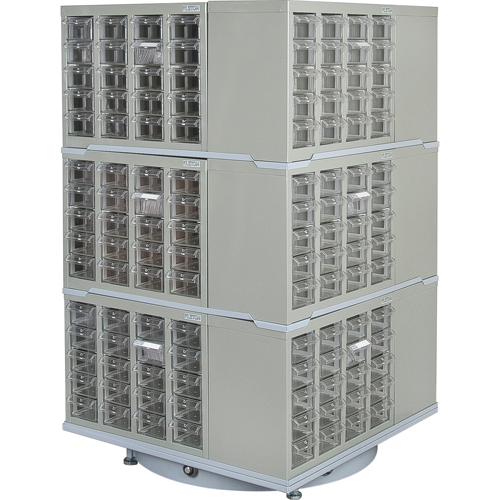 Armoire industrielle robuste avec carrousel &agrave; tiroirs, Acier, 240 tiroirs, 27" la x 27" p x 48" h, Gris Par Equipment