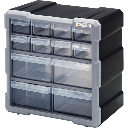 Drawer Cabinet, Plastic, 12 Drawers, 10-1/2" x 6-1/4" x 10-1/4", Black Par Equipment