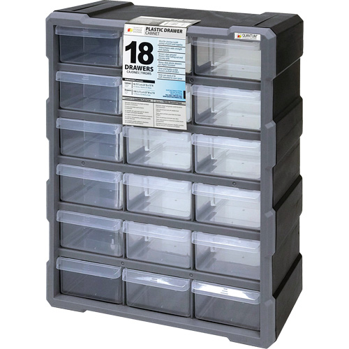 Drawer Cabinet, Plastic, 18 Drawers, 15" x 6-1/4" x 18-3/4", Black Par Equipment