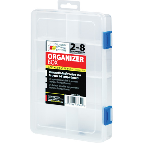 Boîte &agrave; compartiments en plastique, 5,5" la x 7,75" p x 1,75" h, 8 compartiments Par Equipment