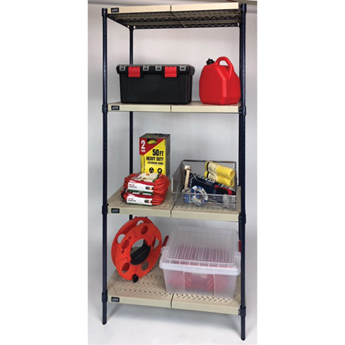 &eacute;tag&egrave;re en fils m&eacute;talliques avec tablettes en plastique, Cadre en fils m&eacute;talliques avec tablettes en plastique, Sans boulons, Capacit&eacute; 600 lb, 30" la x 72" h x 18" p Par Equipment