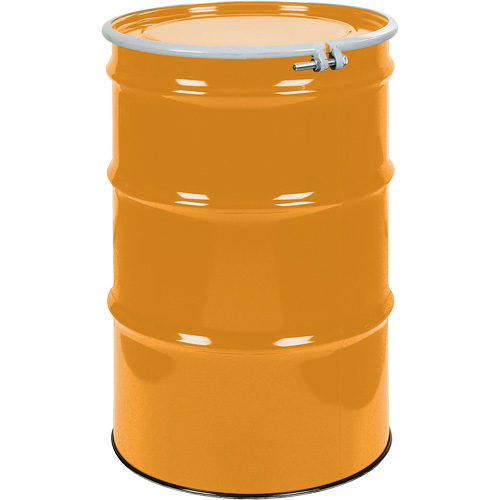 Steel Drums, 55 US gal (45 imp. gal.), Unlined, Orange, Open Top, UN1A2/Y1.5/150, 16 Gauge Par Equipment