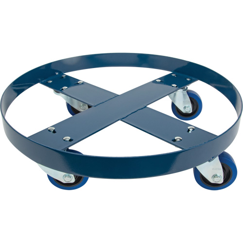 Drum Dolly, Steel, 1400 lbs. Capacity, 24" Diameter, Blue Elastic Casters Par Equipment