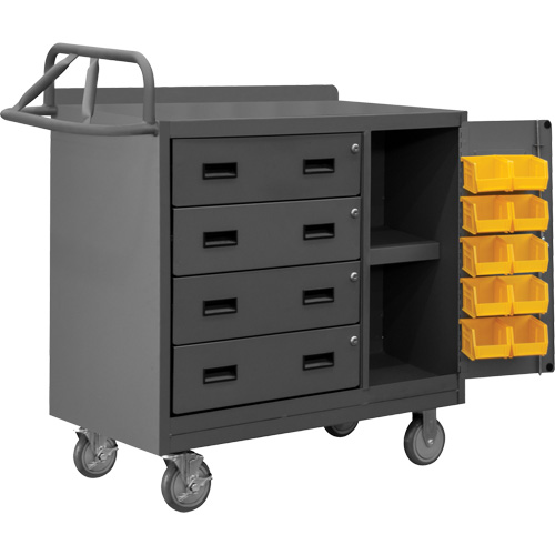 Mobile Workbench Cabinet with Bins, Steel Surface Par Equipment