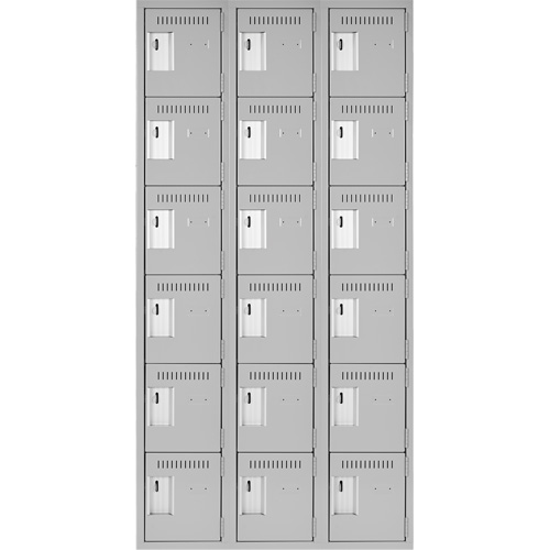 Clean Line Lockerettes, 6 -tier, Bank of 3, 36" x 18" x 72", Steel, Grey, Rivet (Assembled) Par Equipment