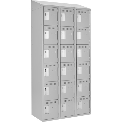 Clean Line Lockerette , 6 -tier, Bank of 3, 36" x 18" x 78", Steel, Grey, Rivet (Assembled) Par Equipment
