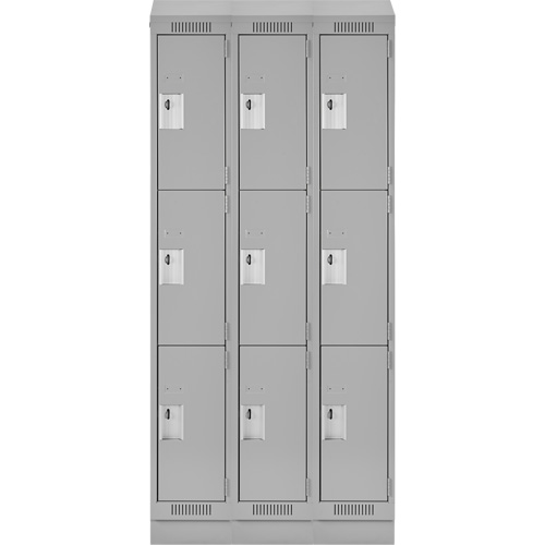 Clean Line Lockers, 3 -tier, Bank of 3, 36" x 18" x 82", Steel, Grey, Rivet (Assembled) Par Equipment