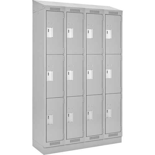 Clean Line Lockers, 3 -tier, Bank of 4, 48" x 18" x 82", Steel, Grey, Rivet (Assembled) Par Equipment