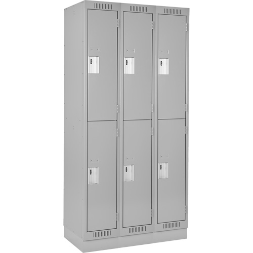 Clean Line Lockers, 2 -tier, Bank of 3, 36" x 18" x 76", Steel, Grey, Rivet (Assembled) Par Equipment