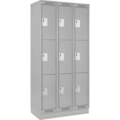Clean Line Lockers, 3 -tier, Bank of 3, 36" x 18" x 76", Steel, Grey, Rivet (Assembled) Par Equipment