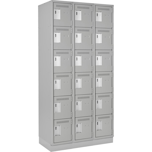 Clean Line Lockerette, 6 -tier, Bank of 3, 36" x 18" x 76", Steel, Grey, Rivet (Assembled) Par Equipment