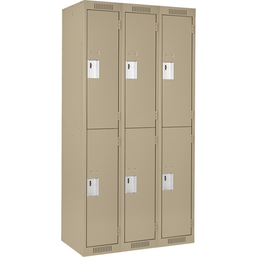 Clean Line Lockers, 2 -tier, Bank of 3, 36" x 18" x 72", Steel, Beige, Rivet (Assembled) Par Equipment