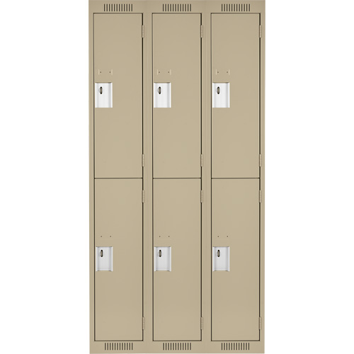 Clean Line Lockers, 2 -tier, Bank of 3, 36" x 18" x 72", Steel, Beige, Rivet (Assembled) Par Equipment