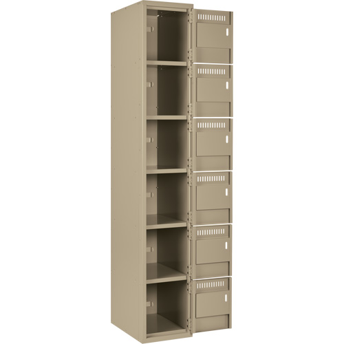 Clean Line Lockerette, 6 -tier, Bank of 4, 48" x 18" x 72", Steel, Beige, Rivet (Assembled) Par Equipment