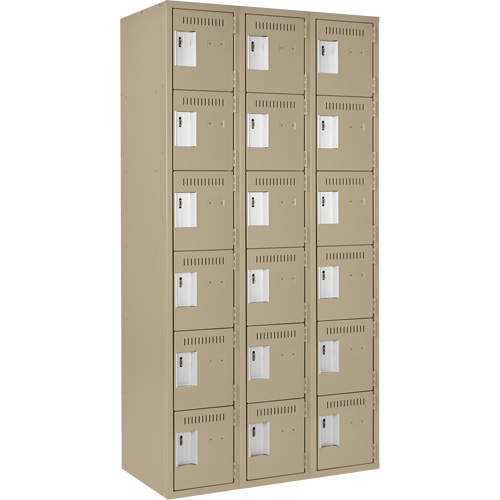 Clean Line Lockerette, 6 -tier, Bank of 3, 36" x 18" x 72", Steel, Beige, Rivet (Assembled) Par Equipment