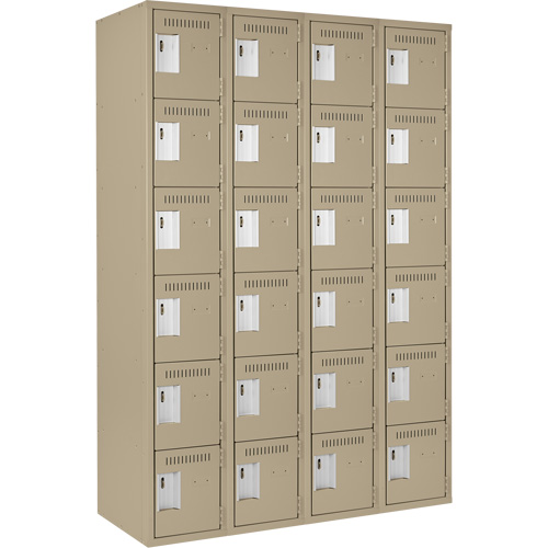 Clean Line Lockerette, 6 -tier, Bank of 4, 48" x 18" x 72", Steel, Beige, Rivet (Assembled) Par Equipment
