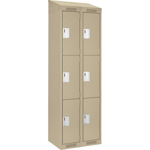 Clean Line Lockers, 3 -tier, Bank of 2, 24" x 18" x 78", Steel, Beige, Rivet (Assembled) Par Equipment