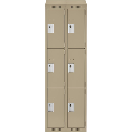 Clean Line Lockers, 3 -tier, Bank of 2, 24" x 18" x 78", Steel, Beige, Rivet (Assembled) Par Equipment