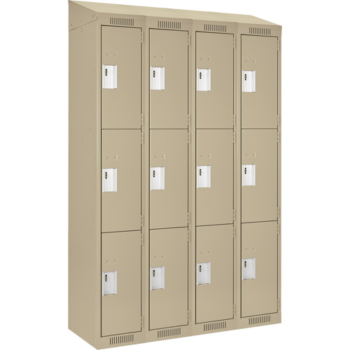 Clean Line Lockers, 3 -tier, Bank of 4, 48" x 18" x 78", Steel, Beige, Rivet (Assembled) Par Equipment