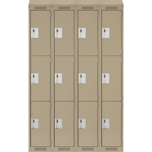 Clean Line Lockers, 3 -tier, Bank of 4, 48" x 18" x 78", Steel, Beige, Rivet (Assembled) Par Equipment