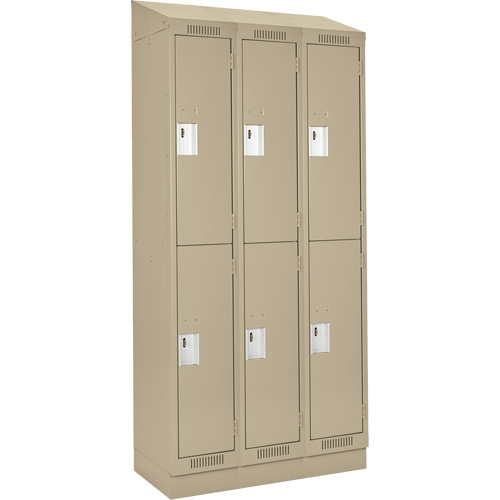 Clean Line Lockers, 2 -tier, Bank of 3, 36" x 18" x 82", Steel, Beige, Rivet (Assembled) Par Equipment