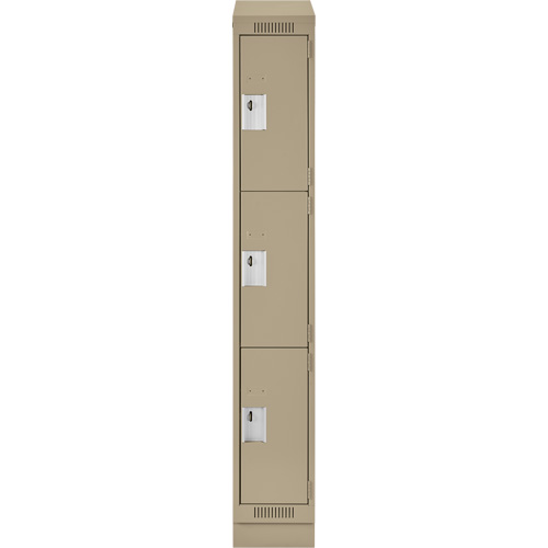 Clean Line Lockers, 3 -tier, 12" x 18" x 82", Steel, Beige, Rivet (Assembled) Par Equipment