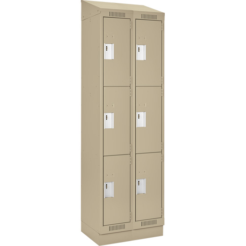 Clean Line Lockers, 3 -tier, Bank of 2, 24" x 18" x 82", Steel, Beige, Rivet (Assembled) Par Equipment