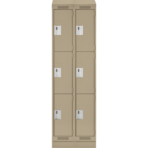 Clean Line Lockers, 3 -tier, Bank of 2, 24" x 18" x 82", Steel, Beige, Rivet (Assembled) Par Equipment